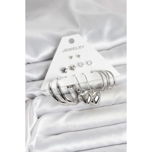 Pirinç Gümüş Renk 6 Çift Kadın Küpe Seti