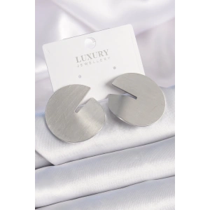 Pirinç Gümüş Renk Daire Plaka Model Kadın Küpe