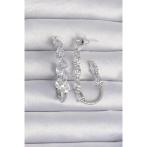 Pirinç Gümüş Renk Damla Zirkon Taş Tasarımlı Küpe