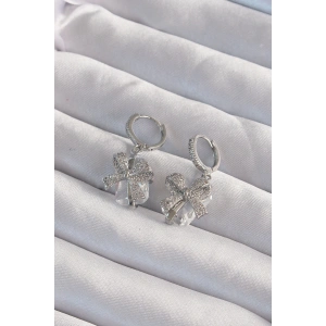 Pirinç Gümüş Renk İri Zirkon Taşlı Fiyonk Model Halka Küpe