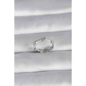 Pirinç Gümüş Renk Kalp Model Zirkon Taş Detay Kadın Yüzük