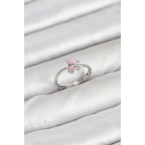 Pirinç Gümüş Renk Pembe Kelebek Kadın Yüzük