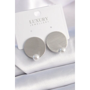 Pirinç Gümüş Renk Plaka Model İnci Detay Kadın Küpe