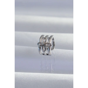 Pirinç Gümüş Renk Yonca Earcuff Küpe