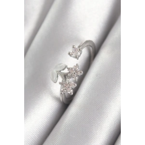 Pirinç Gümüş Renk Zirkon Taşlı Çiçek Model Kadın Yüzük