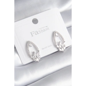 Pirinç Gümüş Renk Zirkon Taşlı Kadın Küpe