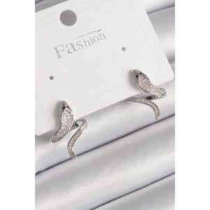 Pirinç Gümüş Renk Zirkon Taşlı Yılan Model Kadın Küpe