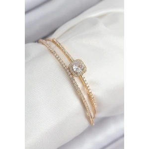 Pirinç Zirkon Taşlı Baget Model Gold Renk Kadın Bileklik