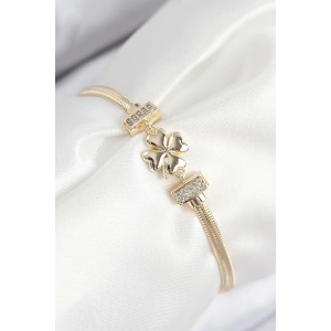 Pirinç Zirkon Taşlı Yonca Model Gold Renk Kadın Bileklik