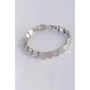 Vip Seri Pirinç Zirkon Taşlı Gümüş Renk Geometrik Bileklik