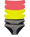 6 Adet Likralı Kadın Slip Külot Leopar Fuşya Sarı