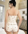 Ayıcık Desenli Dantel İşlemeli Askılı Şortlu Pijama Takımı