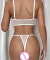 Beyaz Transparan Tül Bralet Tanga İç Giyim Takımı