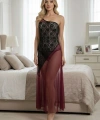 Bordo Dantelli Şifon Gecelik - 646