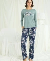Çiçek Ve Yaprak Desenli Baskılı Pijama Takımı