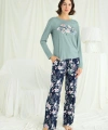Çiçek Ve Yaprak Desenli Baskılı Pijama Takımı