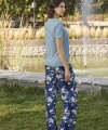 Çiçek Ve Yaprak Desenli Ve Baskılı Pijama Takımı