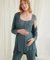 Dantelli Önü Düğmeli Hamile Lohusa 3lü Viskon Pijama Takımı