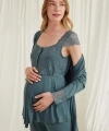 Dantelli Önü Düğmeli Hamile Lohusa 3lü Viskon Pijama Takımı