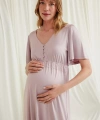 Dantelli Önü Düğmeli Hamile Lohusa Viskon Gecelik