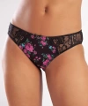 Golshan Gardenia Mini Slip, Kadın Dantelli Çiçek Baskılı Siyah Normal Bel Külot