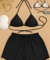 Kadın 3lü Set Siyah Şortlu Ve Yandan Bağlamalı Bikini Mayo Takımı