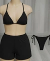 Kadın 3lü Set Siyah Şortlu Ve Yandan Bağlamalı Bikini Mayo Takımı