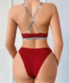 Kadın Bordo Love Yazılı Arkası Çarpraz Mayo Bikini 5169