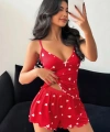Kadın Kalp Desenli Şortlu Pijama Takımı Rahat Ve Şık Ev Giyim Seti