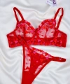 Kadın  Kalpli Kırmızı Dantelli Balenli  Sütyen Külot Takım