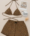 Kadın Leopar Desenli Şortlu Belden Ve Boyundan Bağlamalı Bikini Takımı