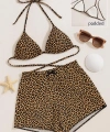Kadın Leopar Desenli Şortlu Belden Ve Boyundan Bağlamalı Bikini Takımı