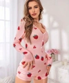 Kadın Pembe Çilek Desenli Pijama Tulumu 5125