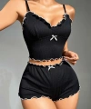 Kadın Siyah Fitilli Askılı Şortlu Pijama Takım 6659