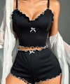 Kadın Siyah Fitilli Askılı Şortlu Pijama Takım 6659