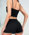 Kadın Siyah Fitilli Askılı Şortlu Pijama Takım 6659