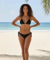 Kadın Siyah Pedli Bel Ve Boyundan Bağlamalı Dantelli Şık Bikini Takımı
