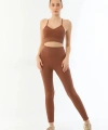 Kahve  3921 Soft Seamless Ripli Tayt Yoga Takımı