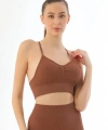 Kahve  3921 Soft Seamless Ripli Tayt Yoga Takımı