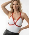 Kırmızı Göğüs Harness Suni Deri Zımba Detaylı - Brf25