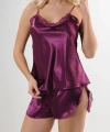 Mor Saten Babydoll Şortlu Takım - 330