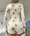 Pamuklu Ekru Ayıcık Desenli Düğmeli Tulum Pijama