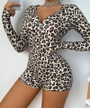 Pamuklu Leopar Desenli Düğmeli Uzun Kol Tulum Pijama