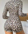 Pamuklu Leopar Desenli Düğmeli Uzun Kol Tulum Pijama