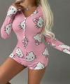 Pamuklu Pembe Hello Kitty Desenli Düğmeli Uzun Kol Tulum Pijama