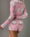 Pamuklu Pembe Hello Kitty Desenli Düğmeli Uzun Kol Tulum Pijama