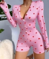 Pamuklu Pembe Kalp Desenli Düğmeli Tulum Pijama