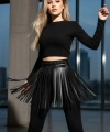 Siyah Etek Suni Deri Etek Püsküllü Mini Etek Boy - Brf1400