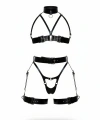 Siyah Harness Takım Deri Tokalı Gerdanlık Detaylı - Brf1378