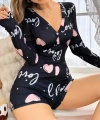 Siyah Kalp Desenli Love Yazılı Düğmeli Tulum Pijama